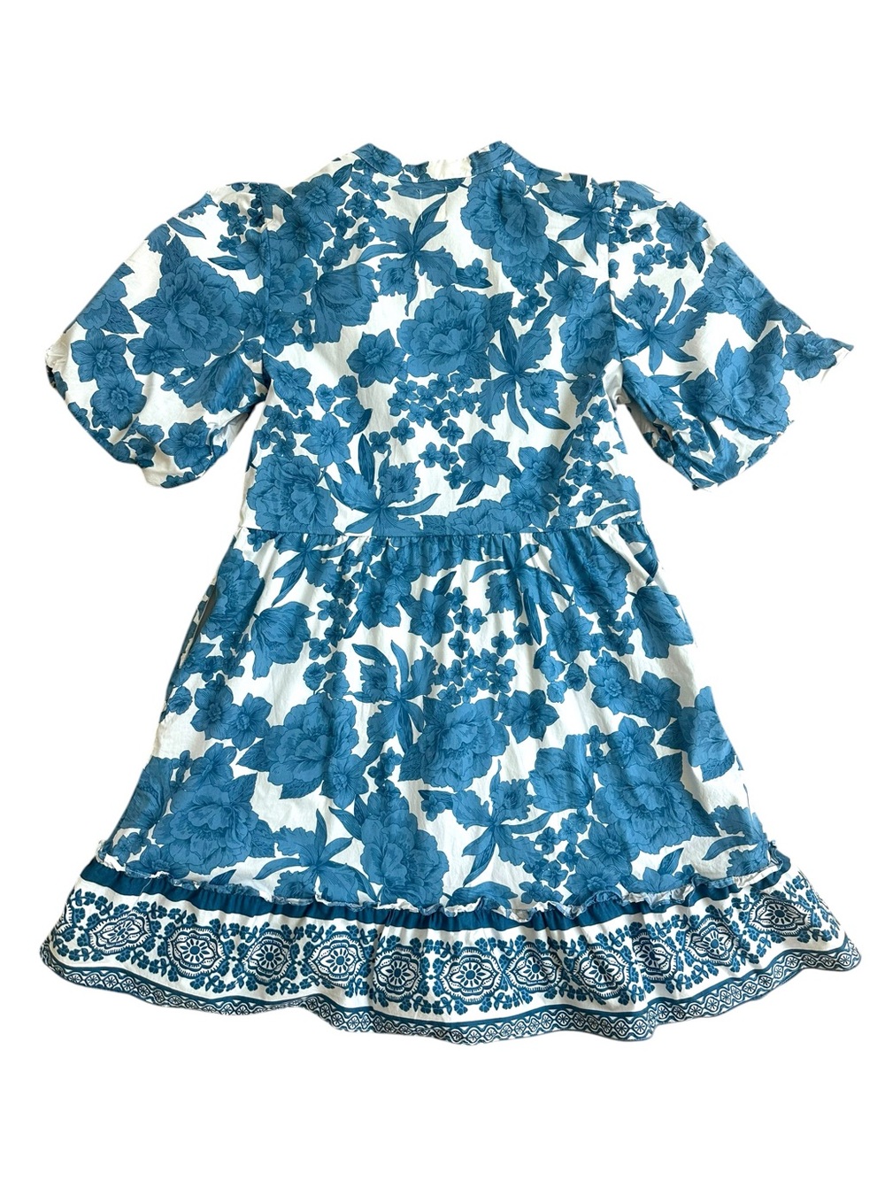 Joie Blue and White Floral Puff Sleeve Button Front Mini Dress - Picture 2 of 6